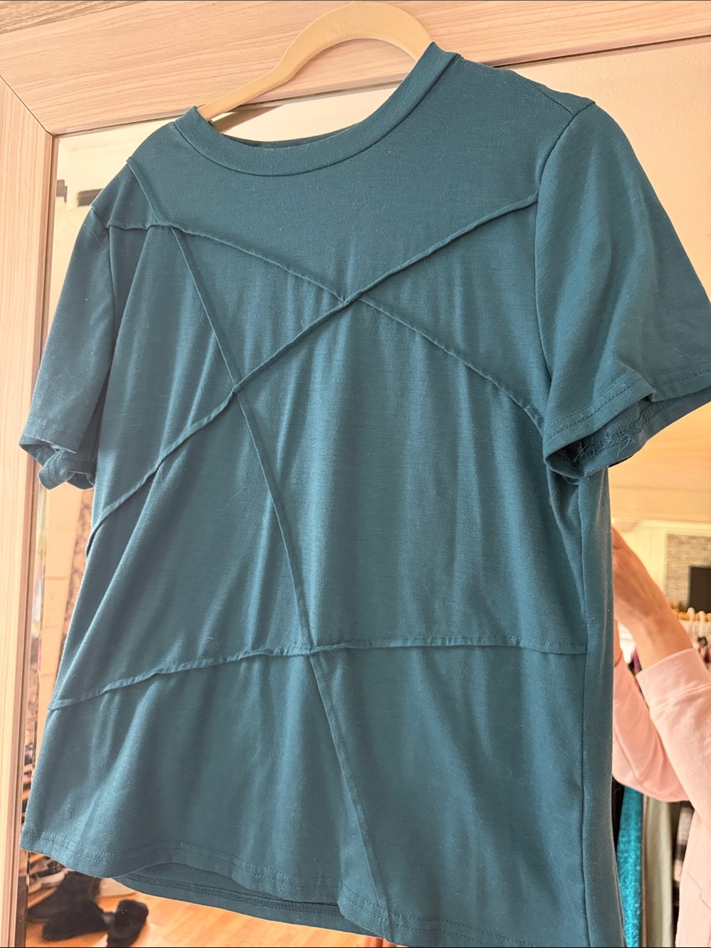 Women's Teal Short Sleeve Top with Seamed Panel Details